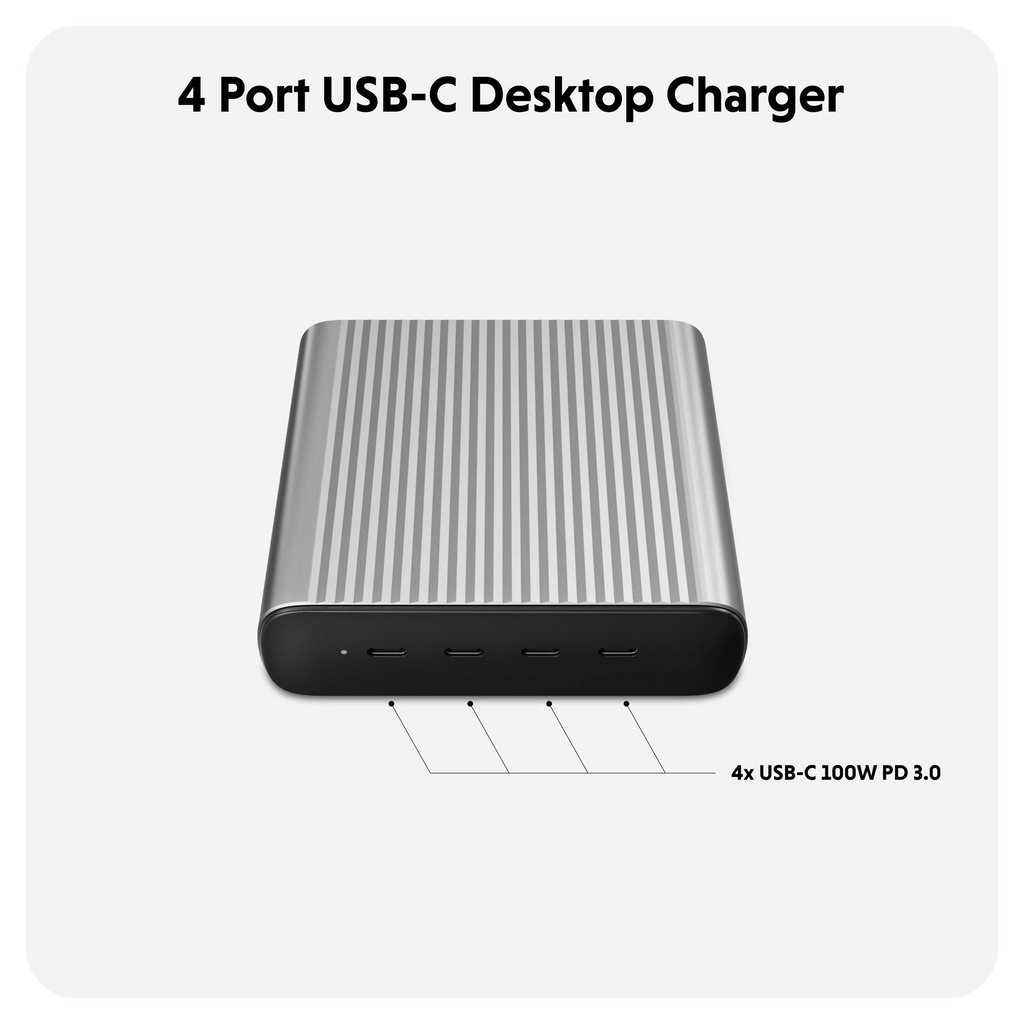 4 Port USB-C Desktop Charger, 4 x USB-C 100W PD 3.0