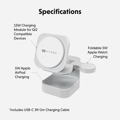 HyperJuice Qi2 3 - in - 1 Magnetic Charging Stand - HyperShop.com